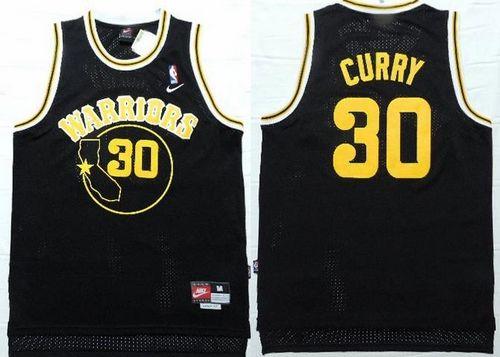 Golden State Warriors #30 Stephen Curry Black Throwback Stitched NBA Jersey