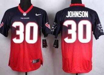 Nike Houston Texans #30 Kevin Johnson Blue Red NFL Elite Fadeaway Fashion Jersey
