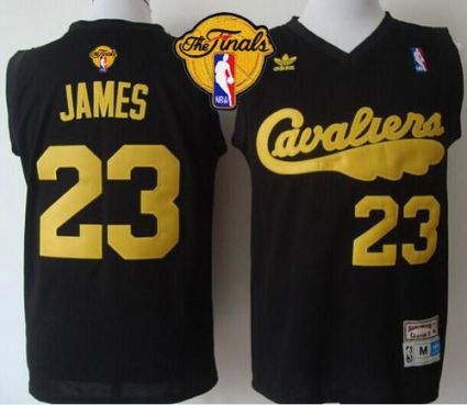 Cavaliers #23 LeBron James Black Throwback The Finals Patch Stitched NBA Jersey