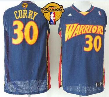 Warriors #30 Stephen Curry Navy Blue Throwback The Finals Patch Stitched NBA Jersey