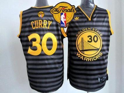 Warriors #30 Stephen Curry Black Grey Groove The Finals Patch Stitched NBA Jersey