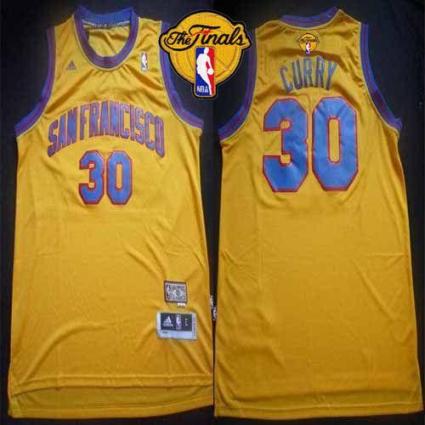 Warriors #30 Stephen Curry Gold Throwback San Francisco The Finals Patch Stitched NBA Jersey