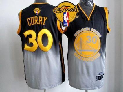 Warriors #30 Stephen Curry Black Grey Fadeaway Fashion The Finals Patch Stitched NBA Jersey