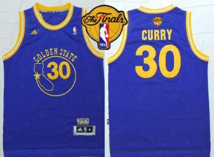 Warriors #30 Stephen Curry Blue New Throwback The Finals Patch Stitched NBA Jersey