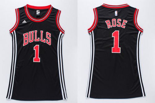 Women's Bulls #1 Derrick Rose Black Dress Stitched NBA Jersey