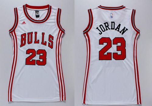 Women's Bulls #23 Michael Jordan White Dress Stitched NBA Jersey