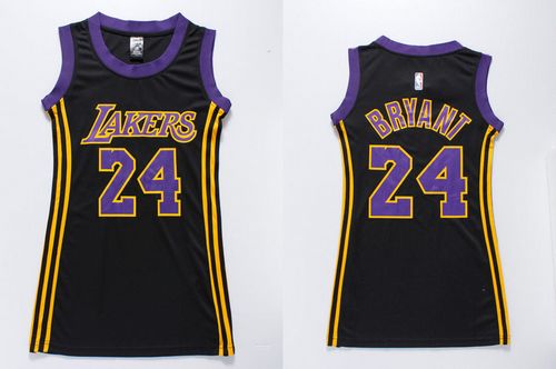 Women's Lakers #24 Kobe Bryant Black(Purple No.) Dress Stitched NBA Jersey