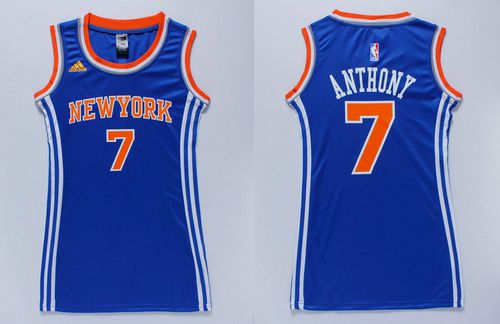 Women's Knicks #7 Carmelo Anthony Blue Dress Stitched NBA Jersey