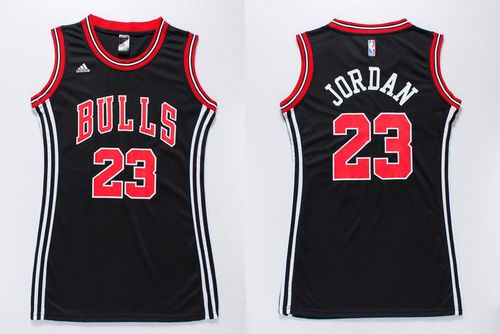 Women's Bulls #23 Michael Jordan Black Dress Stitched NBA Jersey