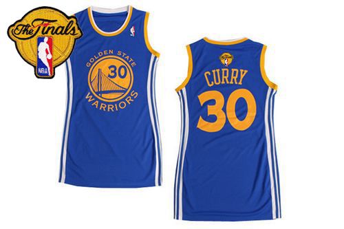 Women's Warriors #30 Stephen Curry Blue The Finals Patch Dress Stitched NBA Jersey