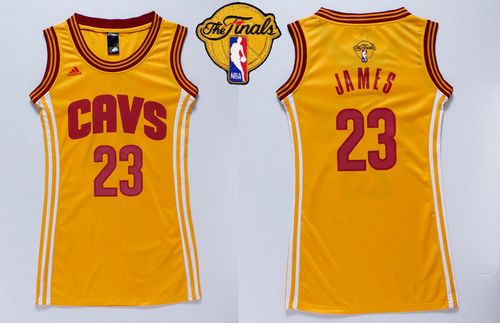 Women's Cavaliers #23 LeBron James Gold The Finals Patch Dress Stitched NBA Jersey