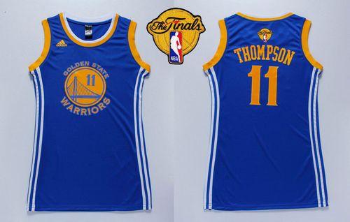 Women's Warriors #11 Klay Thompson Blue The Finals Patch Dress Stitched NBA Jersey