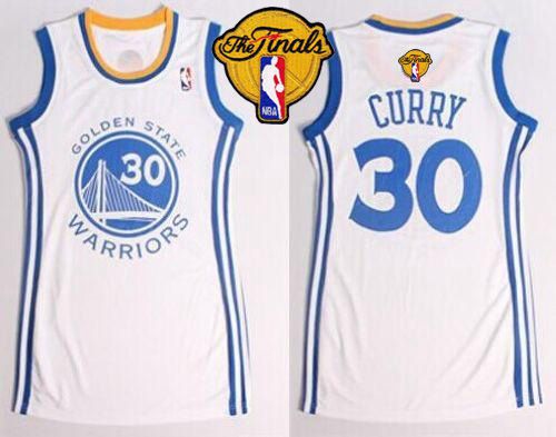 Women's Warriors #30 Stephen Curry White The Finals Patch Dress Stitched NBA Jersey