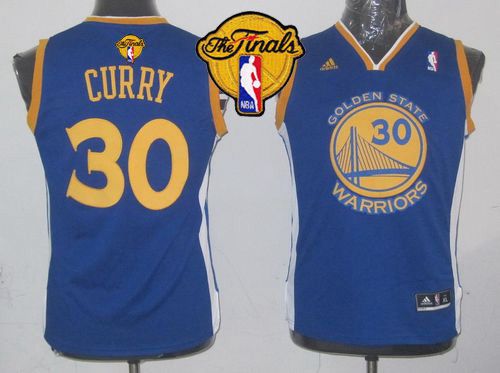 Youth Warriors #30 Stephen Curry Blue The Finals Patch Stitched NBA Jersey