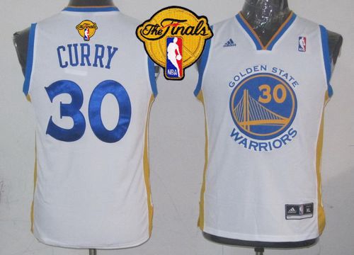 Youth Warriors #30 Stephen Curry White The Finals Patch Stitched NBA Jersey