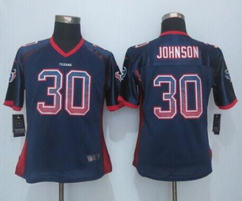 Women's Nike Texans #30 Kevin Johnson Navy Blue Team Color Stitched NFL Elite Drift Fashion Jersey