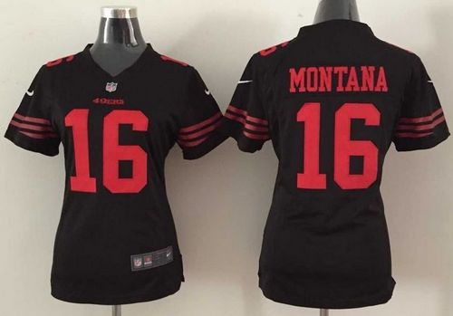Women's Nike 49ers #16 Joe Montana Black Alternate Stitched NFL Elite Jersey