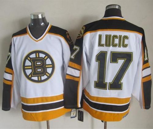 Bruins #17 Milan Lucic White Black CCM Throwback Stitched NHL Jersey