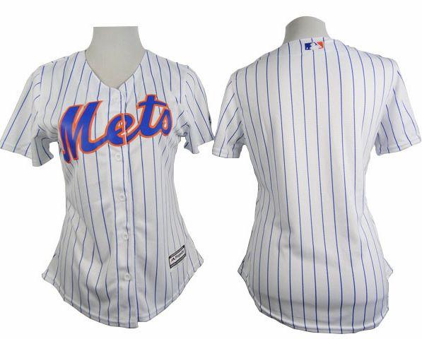 Women's Mets Blank White(Blue Strip) Home Stitched Baseball Jersey