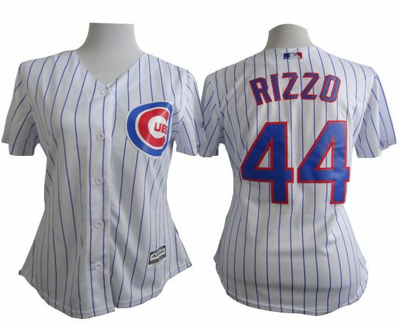 Women's Cubs #44 Anthony Rizzo White(Blue Strip) Fashion Stitched Baseball Jersey