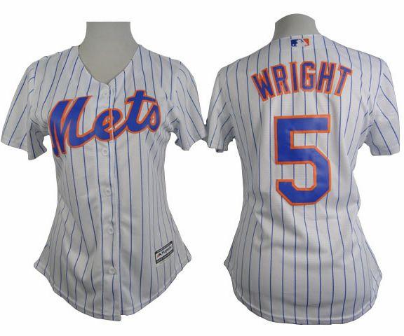 Women's Mets #5 David Wright White(Blue Strip) Home Stitched Baseball Jersey