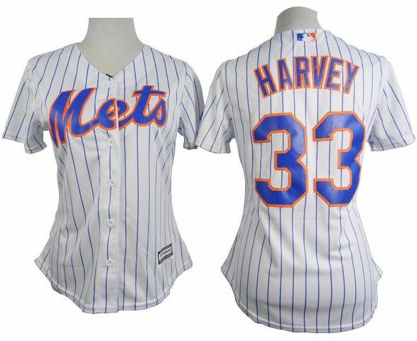 Women's Mets #33 Matt Harvey White(Blue Strip) Home Stitched Baseball Jersey