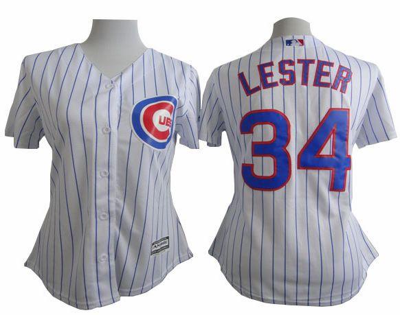 Women's Cubs #34 Jon Lester White(Blue Strip) Fashion Stitched Baseball Jersey