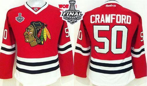 Women's Blackhawks #50 Corey Crawford Red Home 2015 Stanley Cup Stitched NHL Jersey