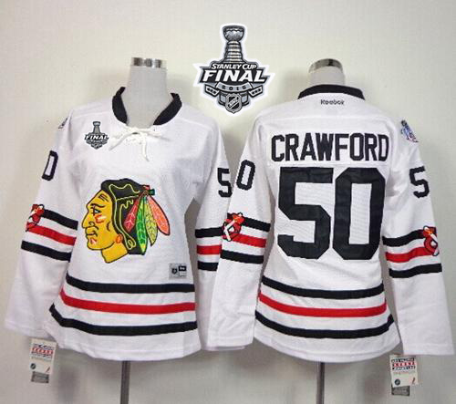 Women's Blackhawks #50 Corey Crawford White 2015 Winter Classic 2015 Stanley Cup Stitched NHL Jersey