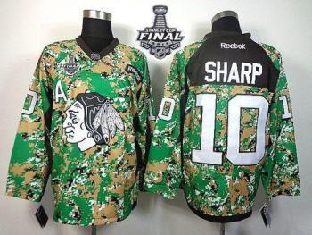 Blackhawks #10 Patrick Sharp Camo Veterans Day Practice 2015 Stanley Cup Stitched NHL Jersey