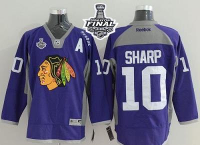 Blackhawks #10 Patrick Sharp Purple Practice 2015 Stanley Cup Stitched NHL Jersey