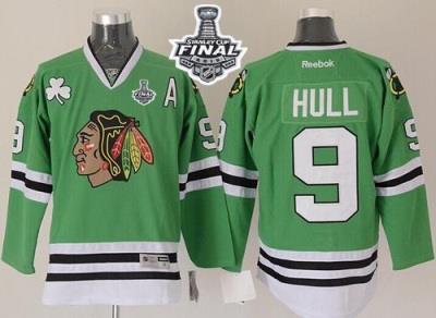 Blackhawks #9 Bobby Hull Green 2015 Stanley Cup Stitched NHL Jersey