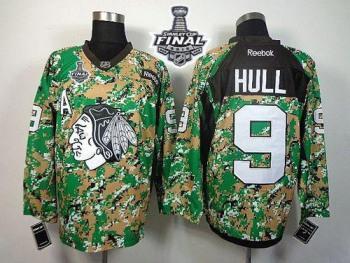 Blackhawks #9 Bobby Hull Camo Veterans Day Practice 2015 Stanley Cup Stitched NHL Jersey