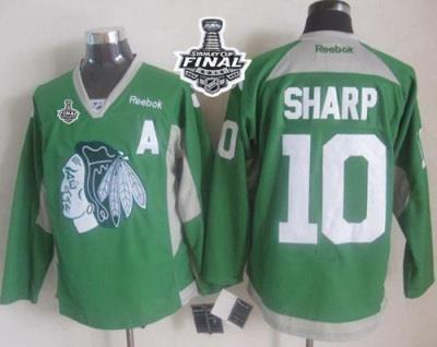 Blackhawks #10 Patrick Sharp Green Practice 2015 Stanley Cup Stitched NHL Jersey