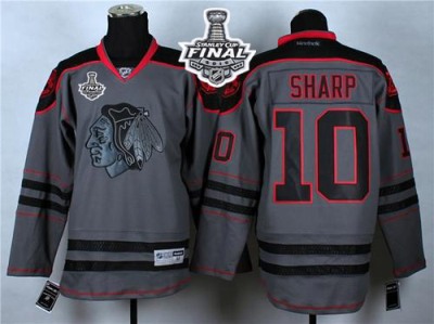 Blackhawks #10 Patrick Sharp Charcoal Cross Check Fashion 2015 Stanley Cup Stitched NHL Jersey