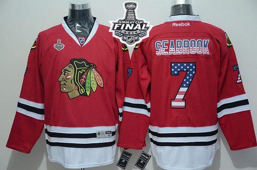 Blackhawks #7 Brent Seabrook Red USA Flag Fashion 2015 Stanley Cup Stitched NHL Jersey