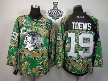 Blackhawks #19 Jonathan Toews Camo Veterans Day Practice 2015 Stanley Cup Stitched NHL Jerse