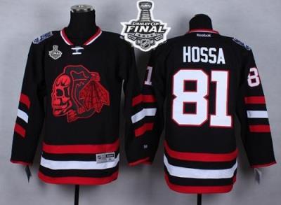 Blackhawks #81 Marian Hossa Black(Red Skull) 2014 Stadium Series 2015 Stanley Cup Stitched NHL Jersey