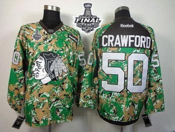 Blackhawks #50 Corey Crawford Camo Veterans Day Practice 2015 Stanley Cup Stitched NHL Jersey