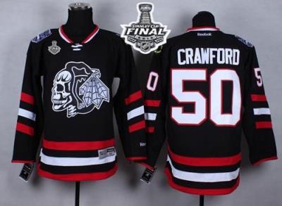 Blackhawks #50 Corey Crawford Black(White Skull) 2014 Stadium Series 2015 Stanley Cup Stitched NHL Jersey
