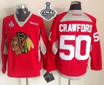 Blackhawks #50 Corey Crawford Red Practice 2015 Stanley Cup Stitched NHL Jersey