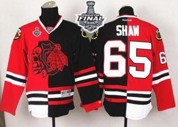 Blackhawks #65 Andrew Shaw Red Black Split Red Skull 2015 Stanley Cup Stitched NHL Jersey