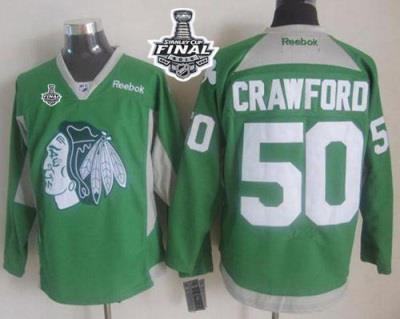 Blackhawks #50 Corey Crawford Green Practice 2015 Stanley Cup Stitched NHL Jersey