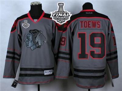 Blackhawks #19 Jonathan Toews Charcoal Cross Check Fashion 2015 Stanley Cup Stitched NHL Jersey