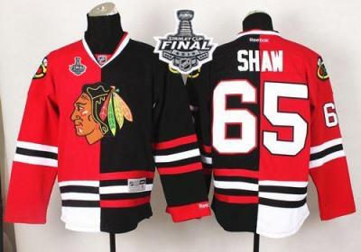 Blackhawks #65 Andrew Shaw Red Black Split 2015 Stanley Cup Stitched NHL Jersey