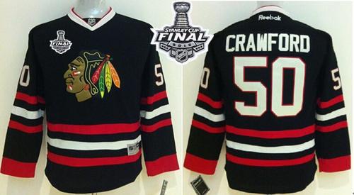 Youth Blackhawks #50 Corey Crawford Black 2015 Stanley Cup Stitched NHL Jersey