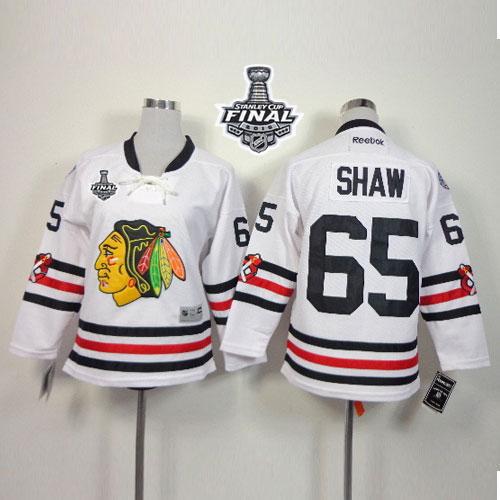 Youth Blackhawks #65 Andrew Shaw White 2015 Winter Classic Stanley Cup Stitched NHL Jersey