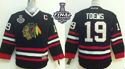 Youth Blackhawks #19 Jonathan Toews Black 2015 Stanley Cup Stitched NHL Jersey