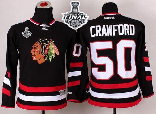 Youth Blackhawks #50 Corey Crawford Black 2014 Stadium Series 2015 Stanley Cup Stitched NHL Jersey