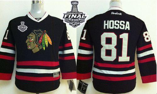 Youth Blackhawks #81 Marian Hossa Black 2015 Stanley Cup Stitched NHL Jersey